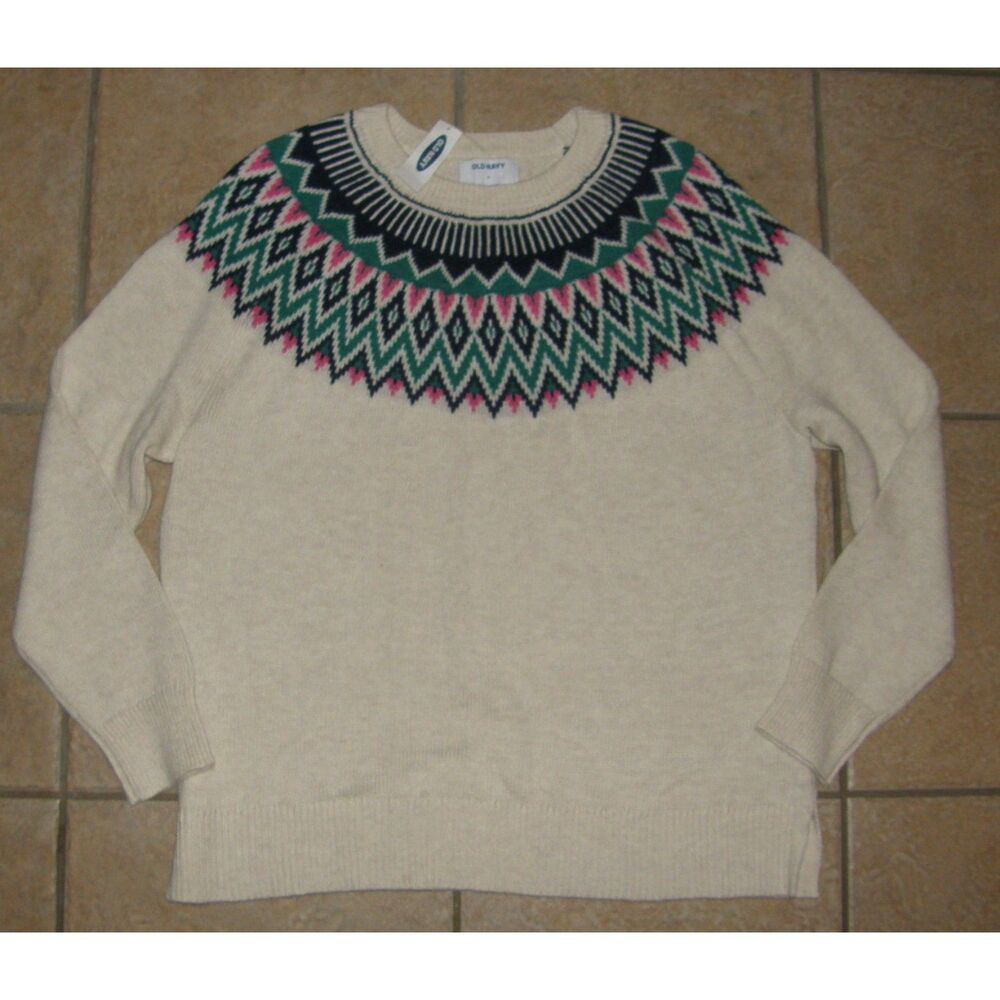 OLD NAVY Multicolored Fair Isle Sz XL Soft Stretchy Crew Neck Comfy Sweater NEW